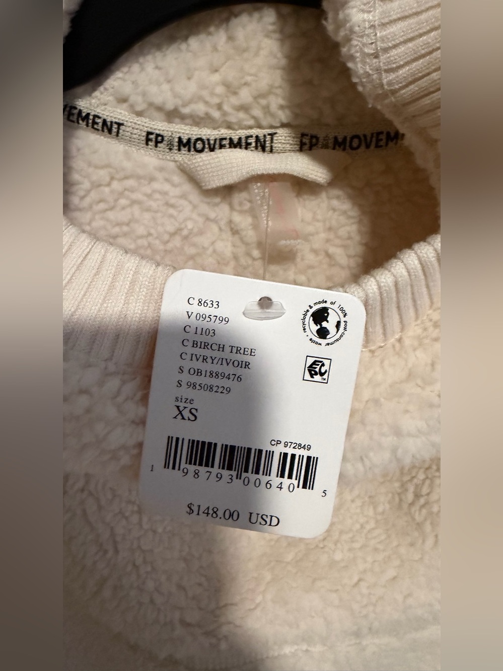 Last 1!💗 NWT Free People x FP Movement Scout It Out Fleece Pullover Ivory - Picture 9 of 10